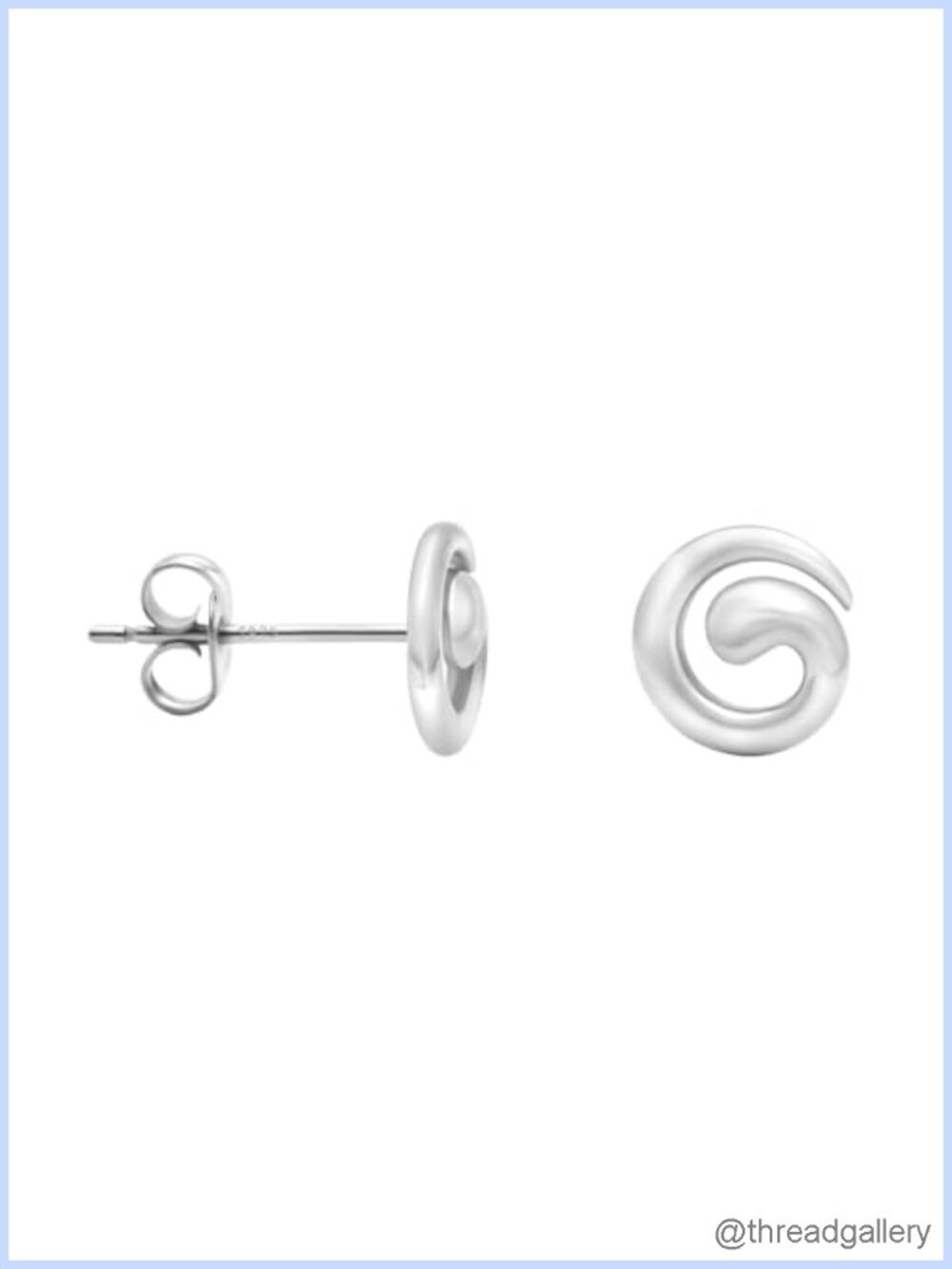 Sterling Silver Wave Spiral Stud Earrings Hypoallergenic Push Back